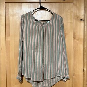 Christopher & Banks Green and Pink Striped Blouse